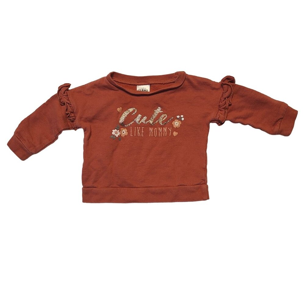 Laughing Llama Cute Like Mommy Baby Girl Long Sleeve Top 6M Red Orange